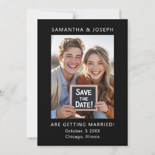 Convite Foto personalizada Simples Casamento Preto Salvar 