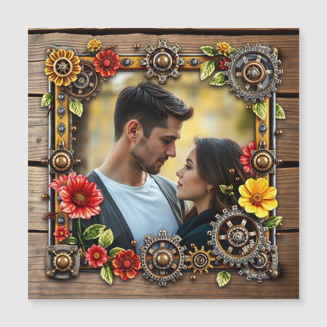 Convite Foto Personalizada Steampunk das Flores Vermelhas (Frente)