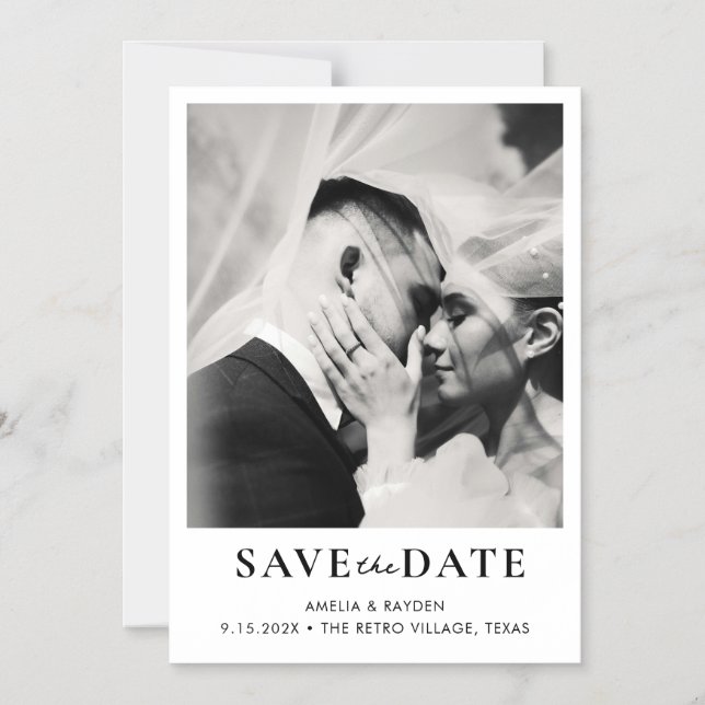 Convite Foto Retro Elegante de Casamento Save the date (Frente)