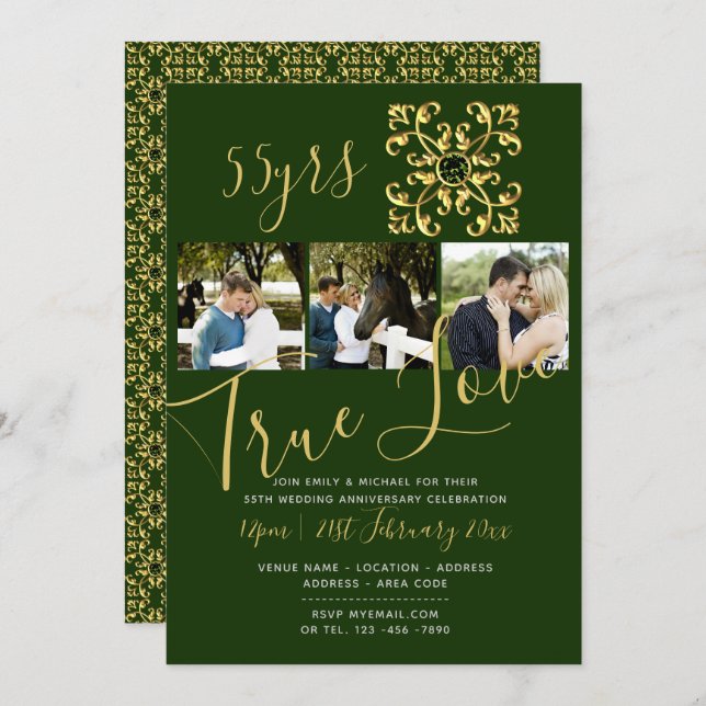 Convite FOTO VERDE 55º Aniversário EMERALD (Frente/Verso)