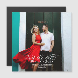 Convite Fotografia de Caligrafia Chic para Casamento Save