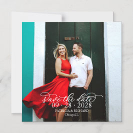 Convite Fotografia de Caligrafia Chic para Casamento Save 