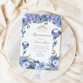 Convite Fotográfico Blue Royal Floral Quinceanera