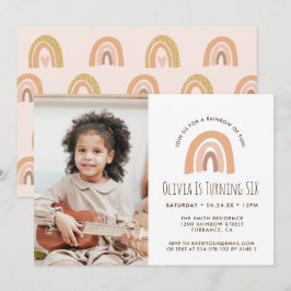 Convite Fotográfico Boho Pastel Rainbow 6 Birthday