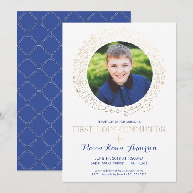 Convite Fotográfico da Primeira Comunhão com Doura (Frente/Verso)