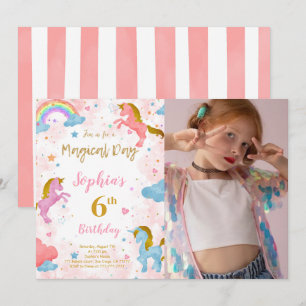 Convite Fotográfico de 6 Birthday Unicorn