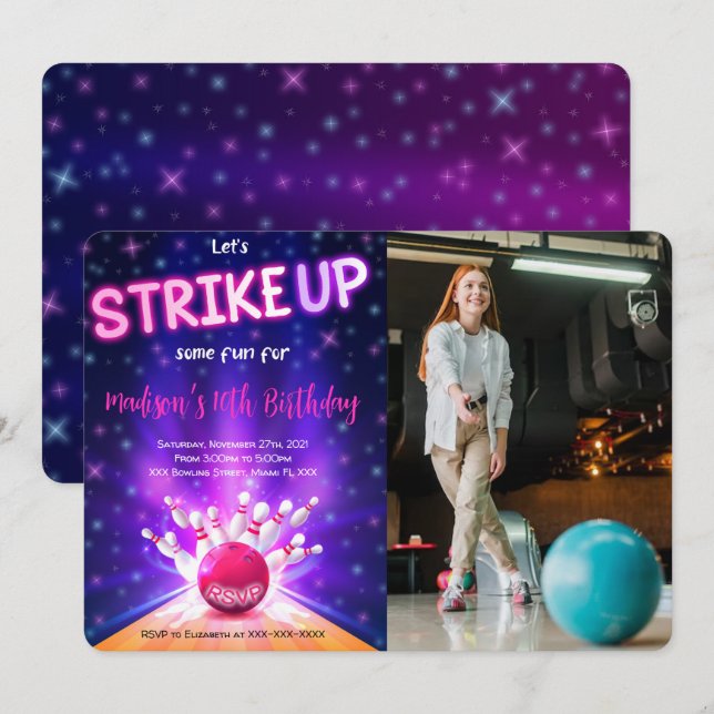 Convite Fotográfico de Aniversário da boliche (Frente/Verso)