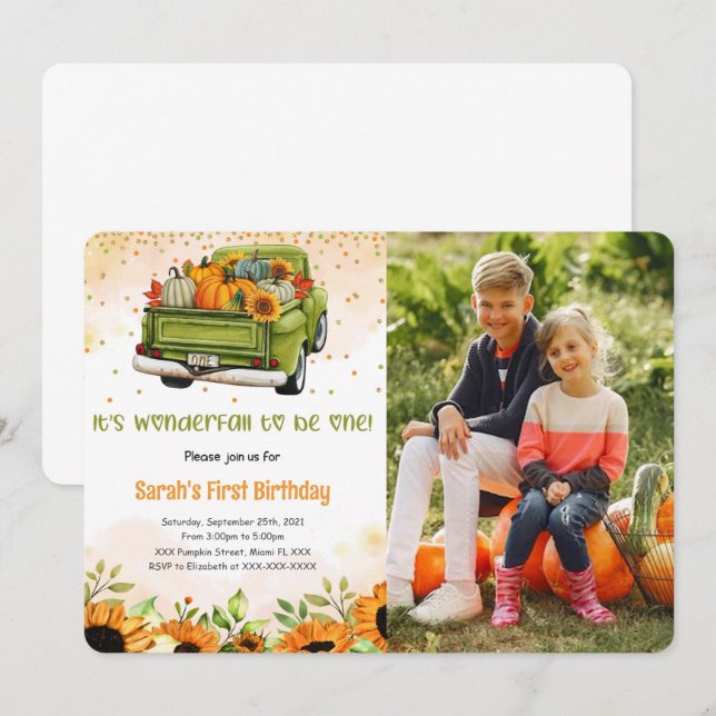 Convite Fotográfico de Aniversário da Pumpkin (Frente/Verso)