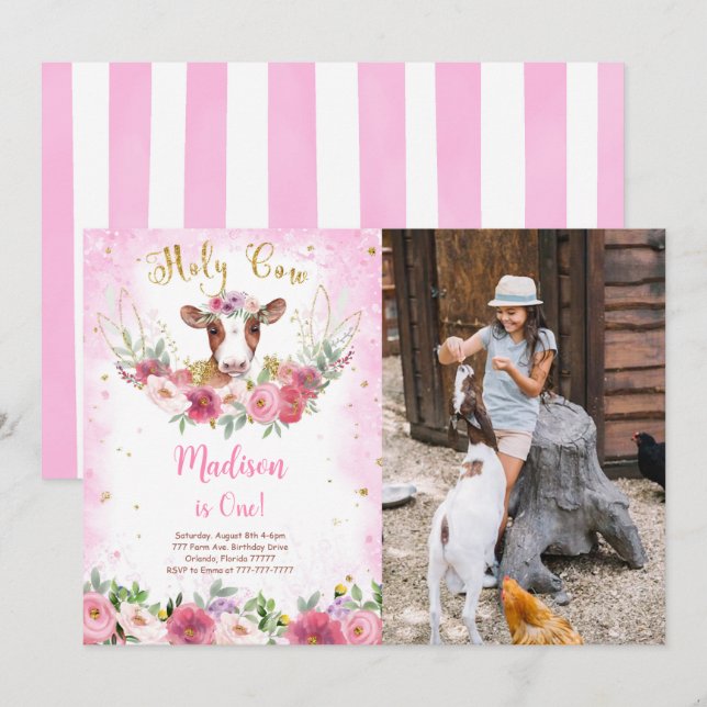 Convite Fotográfico de Aniversário de Vaca (Frente/Verso)