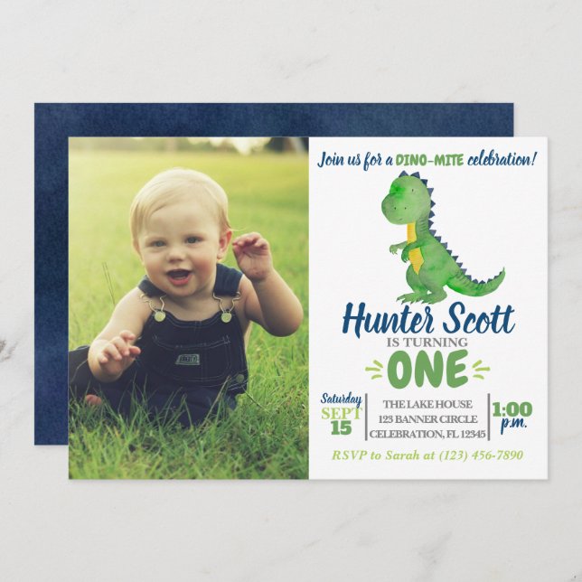 Convite Fotográfico de Aniversário do Dinossaur -  (Frente/Verso)