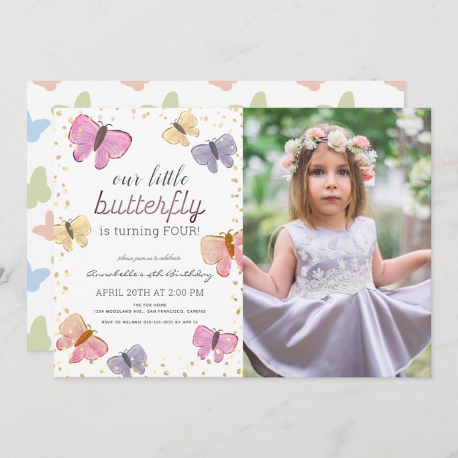 Convite Fotográfico de Aniversário para Menina de  (Frente/Verso)