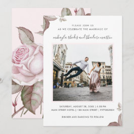 Convite Fotográfico de Casamento de Rosas Rosa