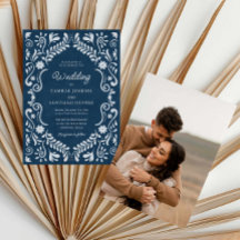 Convite Fotográfico de Casamento Rustic Blue Mexic