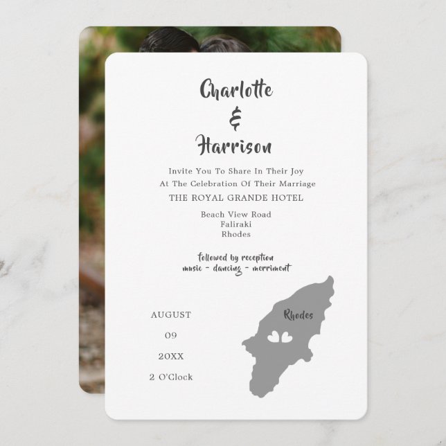 Convite Fotográfico de Destino de Casamento Rhodes (Frente/Verso)