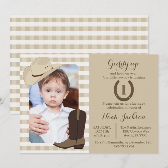 Convite Fotográfico de Festa Oeste Selvagem de Par (Frente/Verso)