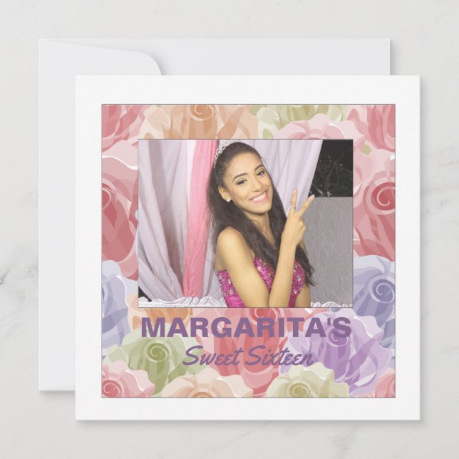 Convite Fotográfico de Rosas Pastel (Frente)