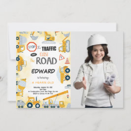 Convite Fotográfico do 5 Birthday Construction Boy