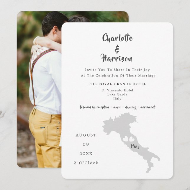 Convite Fotográfico para Casamento de Destino Itál (Frente/Verso)