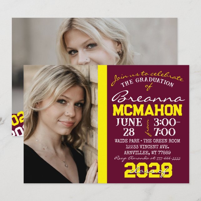 Convite Fotográfico para graduação em borgonha e a (Frente/Verso)