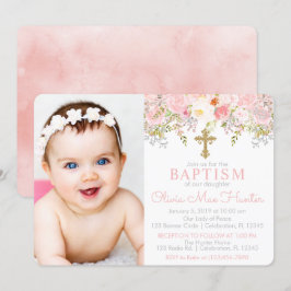 Convite Fotográfico para rosa Garden Girl Baptism
