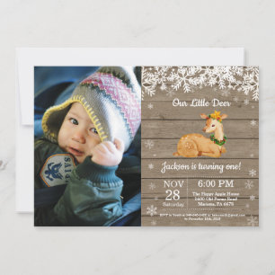 Convite Fotográfico Rustic Deer Winter Boy Birthda