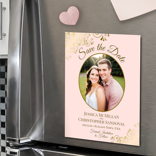 Convite Fotos Oval Elegantes de Casamento Cor-de-Rosa e Do (Magnetic Back for Easy Display!)
