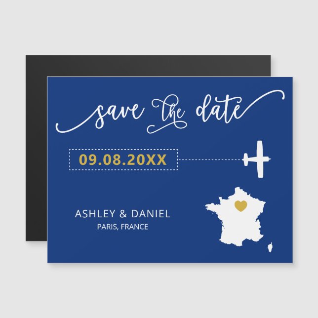 Convite França Wedding Save the Date Card, Map (Frente/Verso)