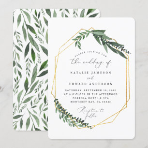 Convite frondoso do casamento do quadro geométric