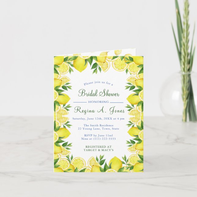 Convite Fronteira contínua de frutas limão floral aquarela (Frente)