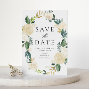 Convite Frota Floral com Flores de Marfim Salve a Data
