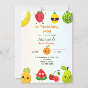 Convite Frutas Fofas Primeiro Aniversário Menina Magnético