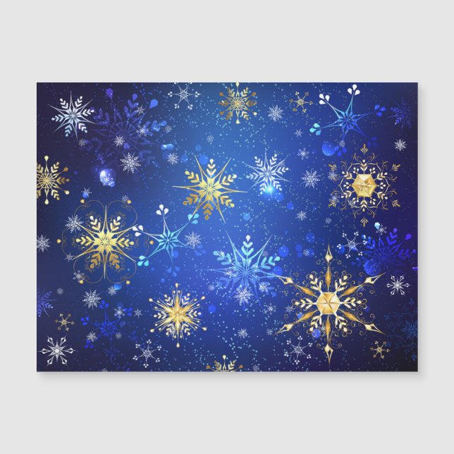 Convite Fundo Azul de NATAL com Flocos de Neve Dourados (Frente)