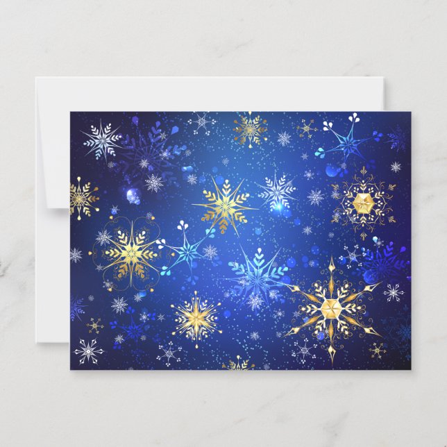 Convite Fundo Azul de NATAL com Flocos de Neve Dourados (Frente)