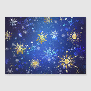 Convite Fundo Azul de NATAL com Flocos de Neve Dourados