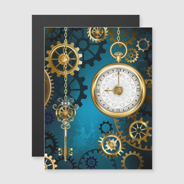 Convite Fundo turquesa de Steampunk com Engrenagens (Frente/Verso)