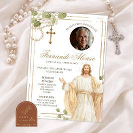 Convite Funeral Católico Jesus Terço de Sage Green