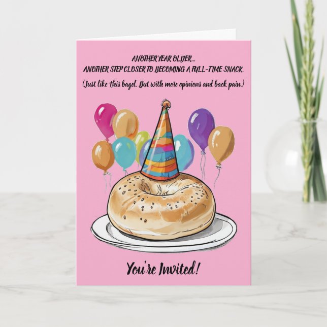 Convite Funny Bagel Birthday com Vibes do Partido (Frente)