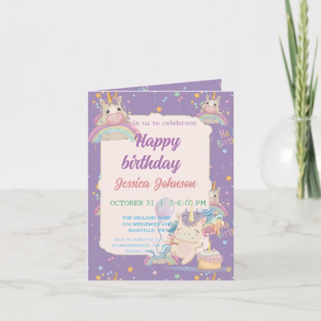 Convite Funny Birthday Unicorn (Frente)