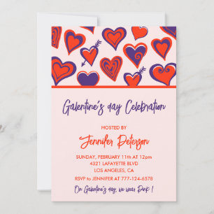 Convite Galentine rosa e vermelho Dia dos Namorado