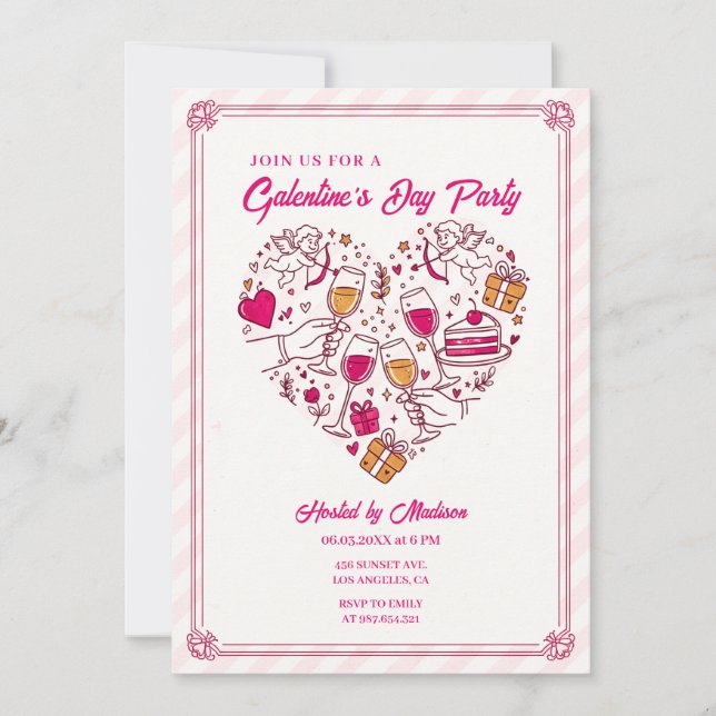 Convite Galentines Anjos Cupido Desenho Coração (Frente)