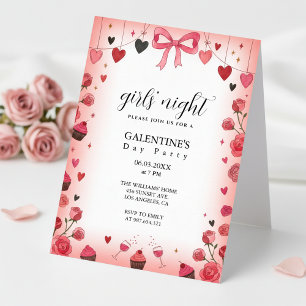 Convite Galentine's com Laço de Fita Rosa