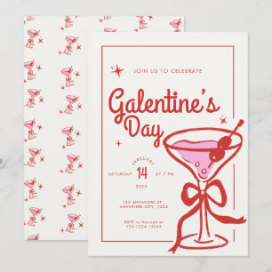 Convite Galentine's Day Coquetel Laço Vermelho Cre