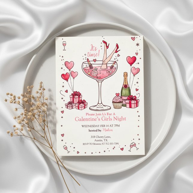 Convite Galentine's Whimsical Martini (Fun Girls Celebration)