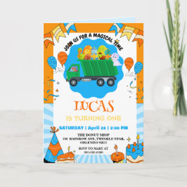 Convite Garçom de aniversário colorido do caminhão de lixo