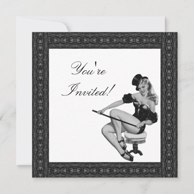 Convite Garota Pin-Up Estilo Preto e Branco 5 (Frente)