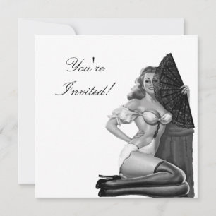 Convite Garota Pin-Up Preto e Branco Estilo 21