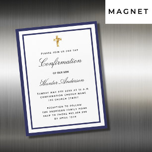 Convite Garoto de confirmação minimalista branco azul real