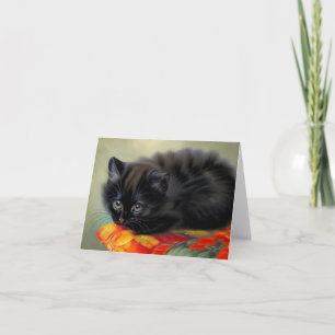 Convite Gatinho Preto Antigo com Cobertor de Flor Vermelha