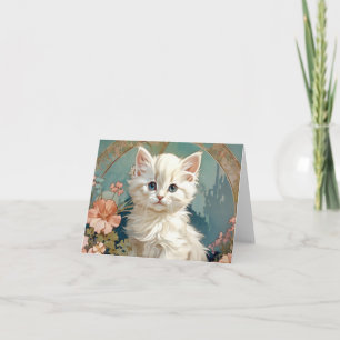 Convite Gato Branco Estilo Alphonse Mucha