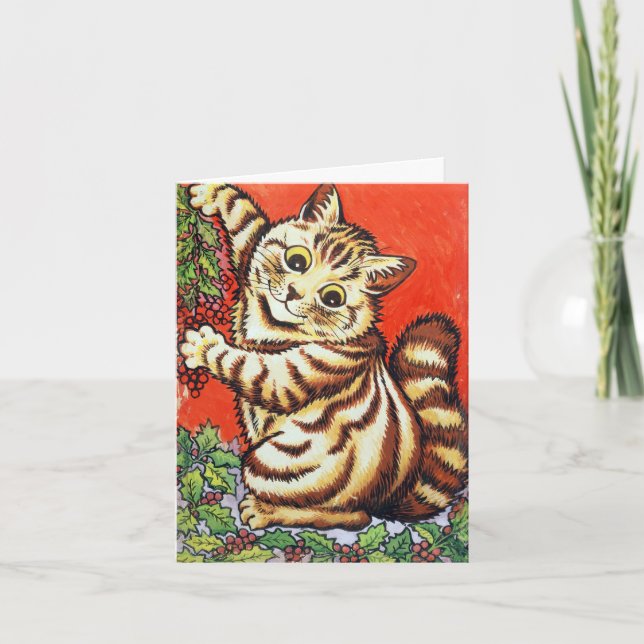 Convite Gato de Natal de Louis Wain Decorando Personalizad (Frente)